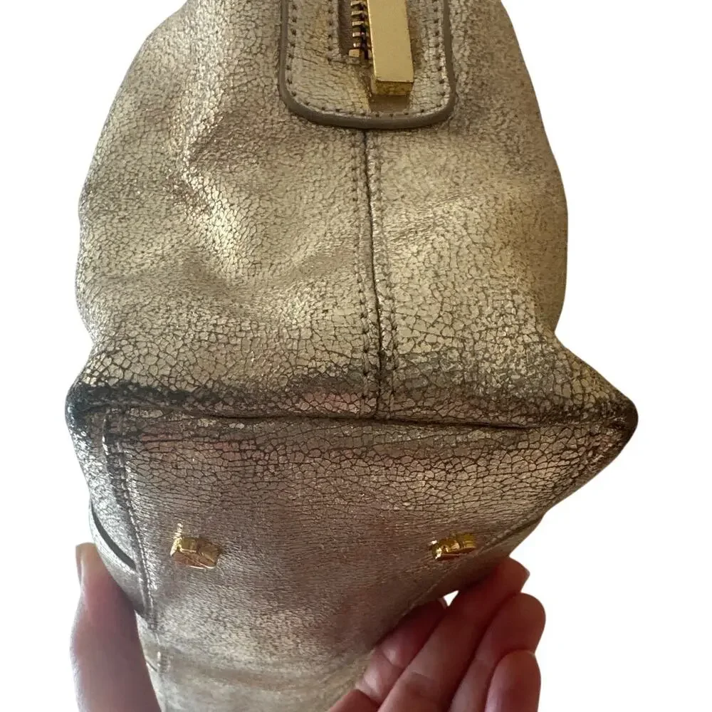 Tory Burch Nico Metallic East West Tote Silver‎ Distressed Leather